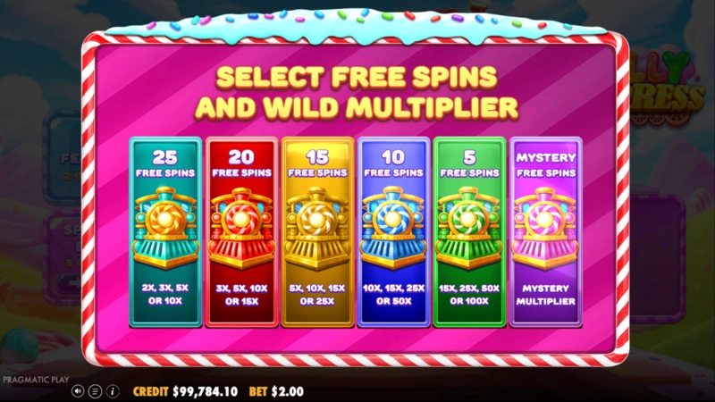 Jelly Express free spins options with different wild multiplier ranges