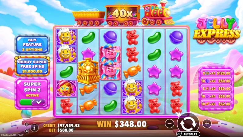 Jelly Express demo gameplay testing notes with tumble and wild multiplier features